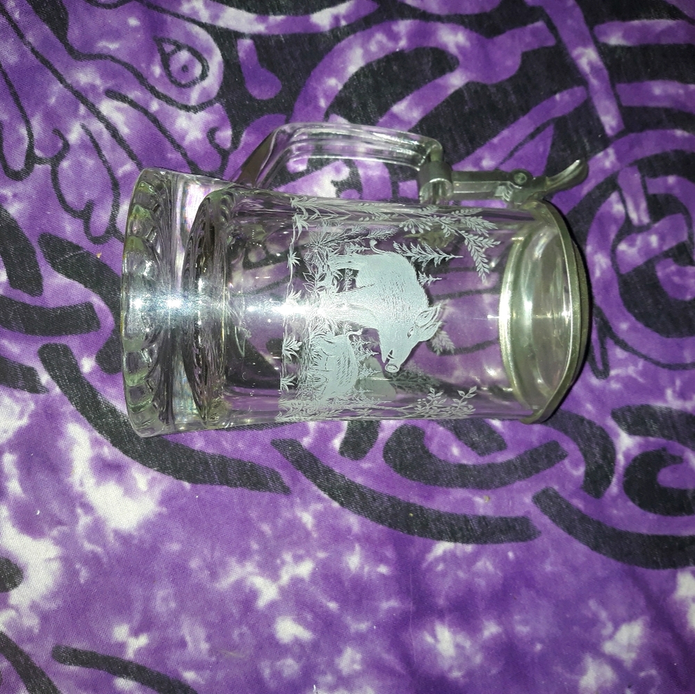 Dome etched glass vintage beer mug